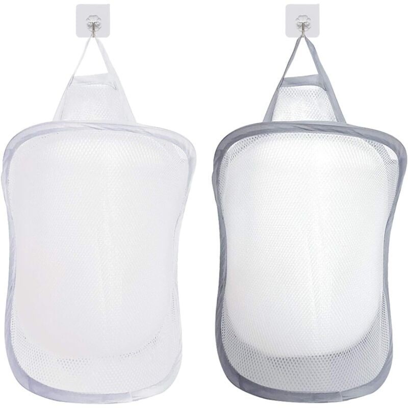 Linghhang - Grauer, weißer Wäschekorb, faltbarer Wäsche-Organizer, faltbarer Kulturbeutel, hängender Spielzeug-Organizer mit 2 Griffen (Haken nicht