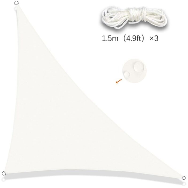 Csparkv - Weißes, dreieckiges Sonnensegel, 3 x 3 x 4,3 m, wasserdichtes Sonnensegel, UV-Schutz für Terrasse, Garten, Terrasse, Außenbalkon,