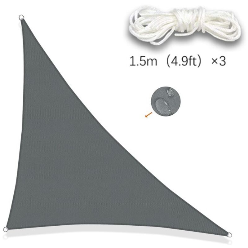 Graues, dreieckiges Sonnensegel, 3 x 3 x 4,3 m, wasserdichtes Sonnensegel, UV-Schutz für Terrasse, Garten, Terrasse, Außenbalkon,