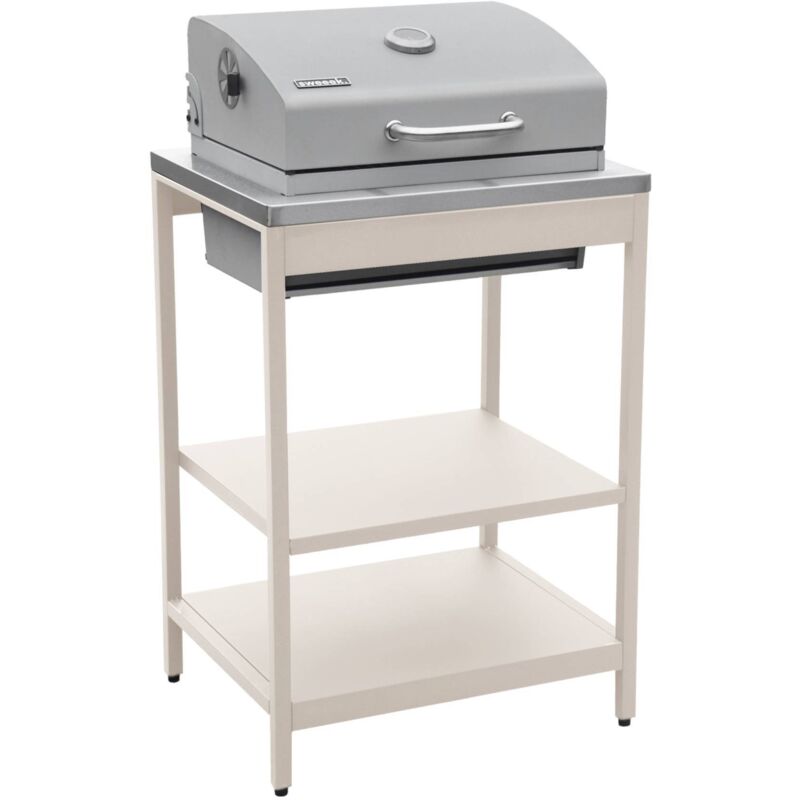 sweeek - Holzkohlegrill und Räucherofen auf Beinen, 2 Regalböden