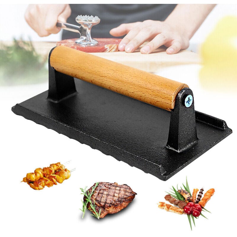 Grill Steak Gewicht Speckpresse, BBQ Hamburger Fleisch Patty Kochen Gusseis, mit Hitzeabweisendem Griff Burgerpresse, für Grillpfannen, Steak,