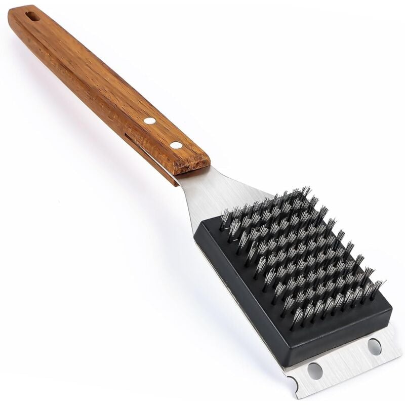 Grillbürste, 2 in 1 Grillreinigungsbürste, große BBQ-Reinigungsbürste mit Holzgriff, Grillbürste Barbecue Grillbürste für Holzkohlegrill, Elektrogrill