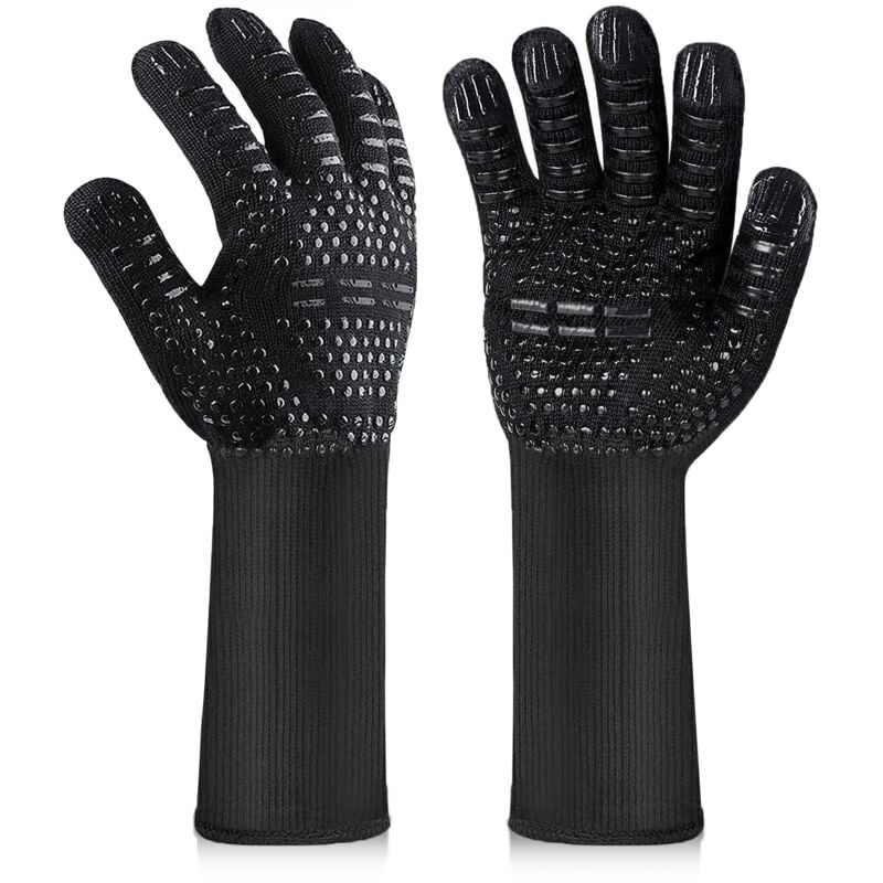 Beijiyi - Grillhandschuhe, hitzebeständige Ofenhandschuhe, hitzebeständige und rutschfeste Küchenhandschuhe, Grill, Grill, Backen, Kamin, Schwarz