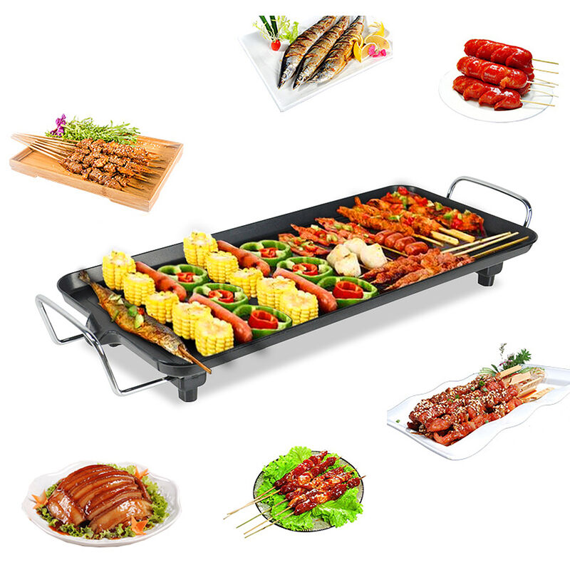 Grillplatte aus Edelstahl Tischgrill Elektrogrill Grillplatte Antihaftbeschichtung Thermostat 1355W schwarz