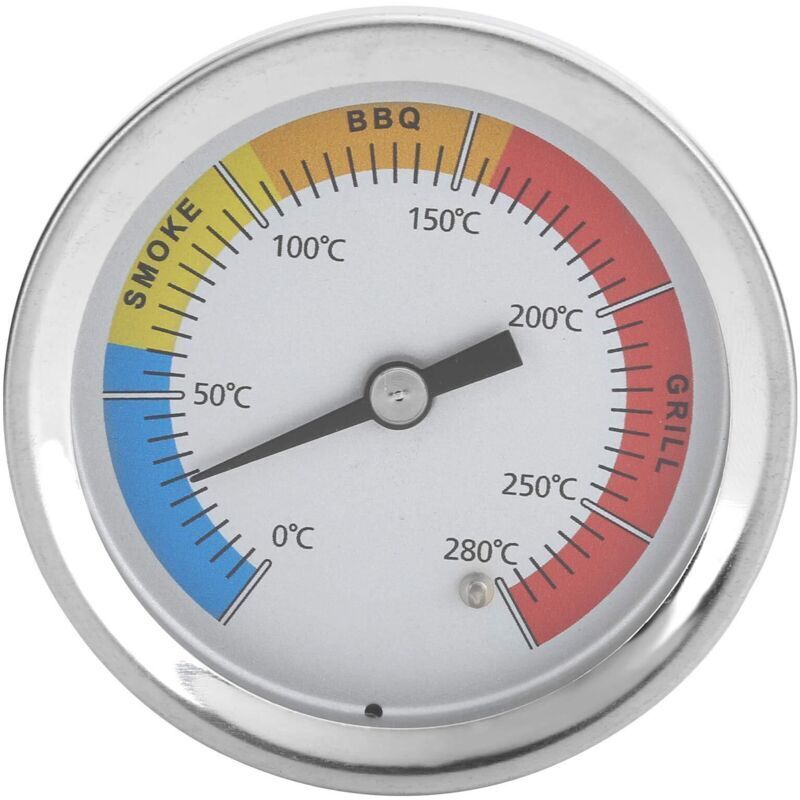Grillthermometer, Temperaturanzeiger für Grills und Räucheröfen, Temperaturanzeiger 0–280 °C, Temperaturanzeiger aus Edelstahl