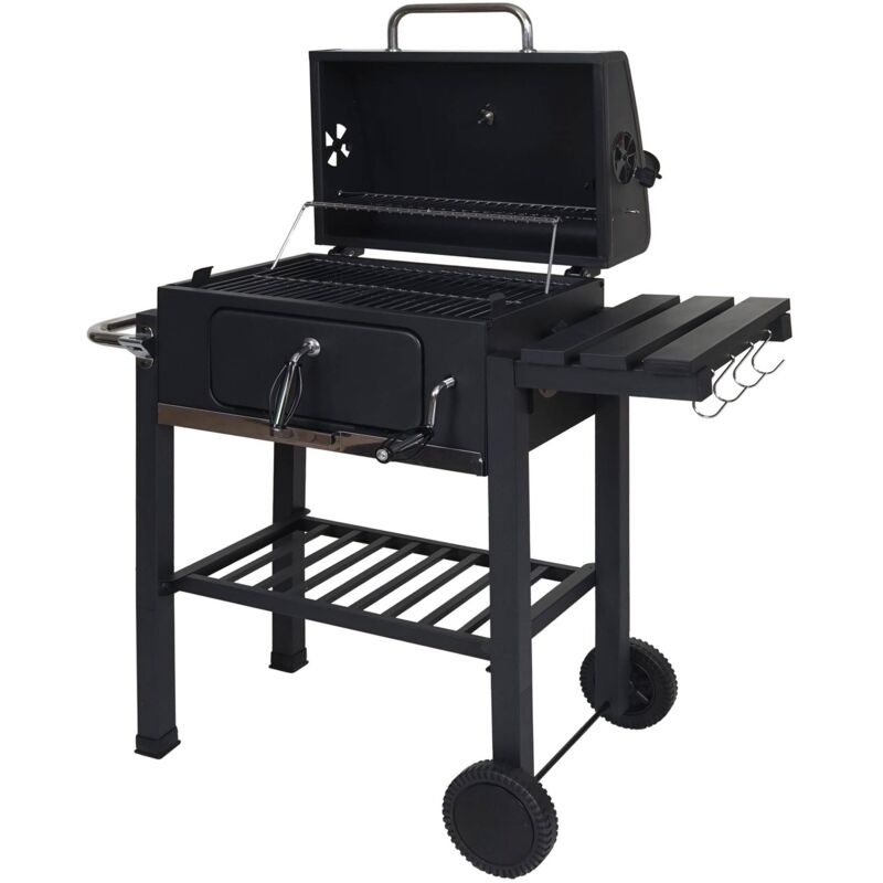 HHG - Grillwagen 862, Holzkohlegrill Standgrill Barbecue bbq Gartengrill mit Deckel Ablagen, Stahl, 110x100x51cm schwarz