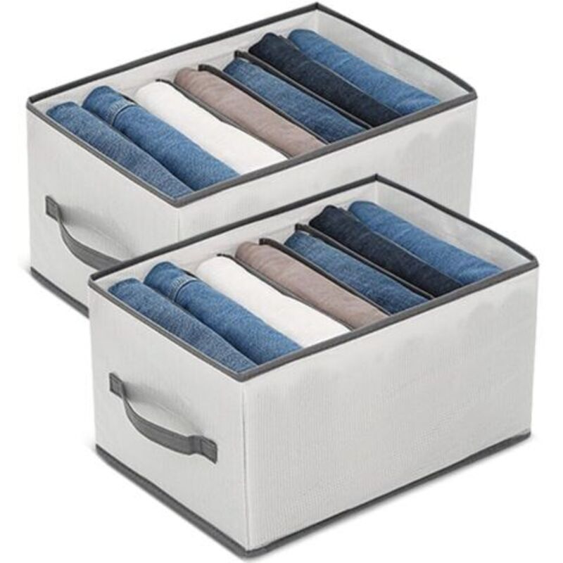 Grey Set of 2 Storage Boxes for Jeans, Pants, Storage System, Wardrobe, Folding Drawers, Clothes, for Underwear, Jeans, T-shirts, Pants, Shirts