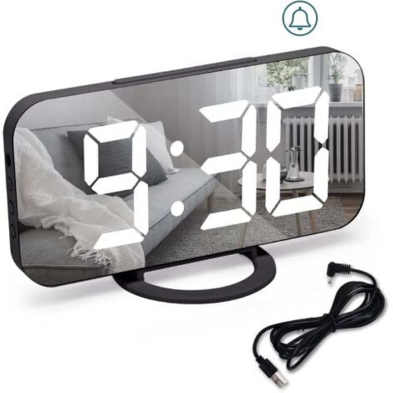 Große Digitaluhr – Schwarz, elektrischer LED-Wecker, Wecker, Schlummerfunktion, 3 Dimmmodi, netzbetriebener Nachttischwecker, dekorative