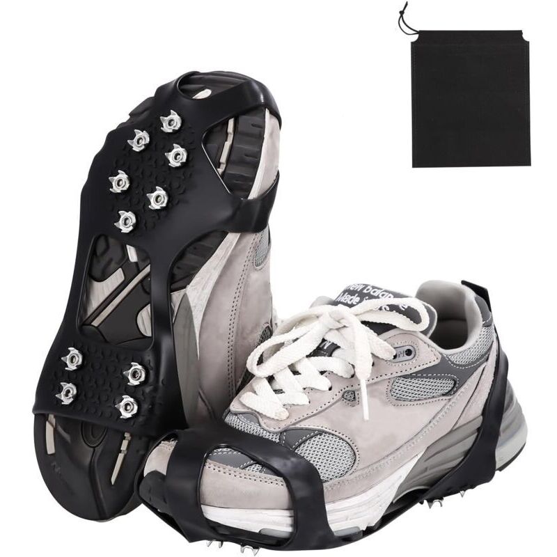 (Größe M (Größe 35-40)) 1 Doppelspike-Steigeisen Anti-Rutsch-Krallen Anti-Rutsch-Schuhe Schneegriffe Stollen mit 10 Schneespikes, Winterwandern Jagen