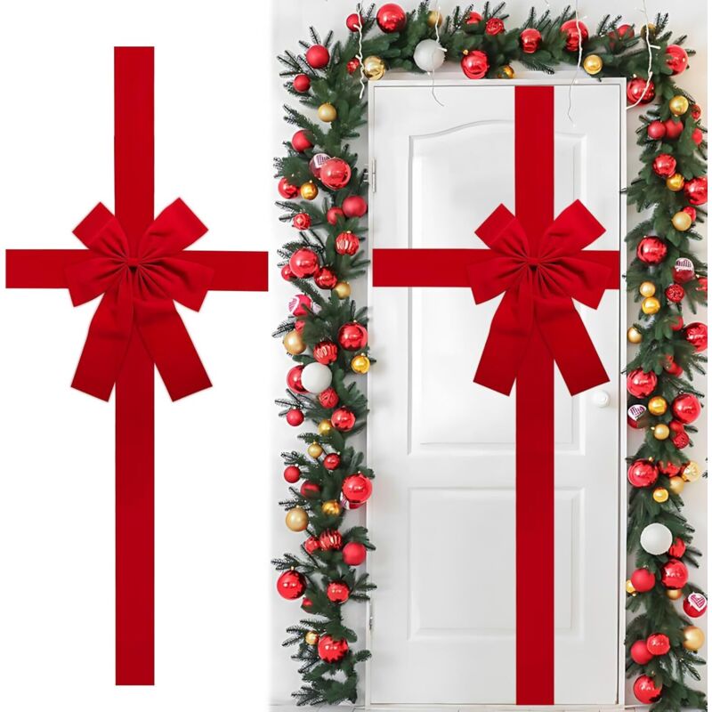 Große Rote Schleife,Große Schleife Weihnachten,Rote Schleifen Weihnachten,Organza Stoff Weihnachten,Riesenschleife Weihnachten, für Türen Fenstern