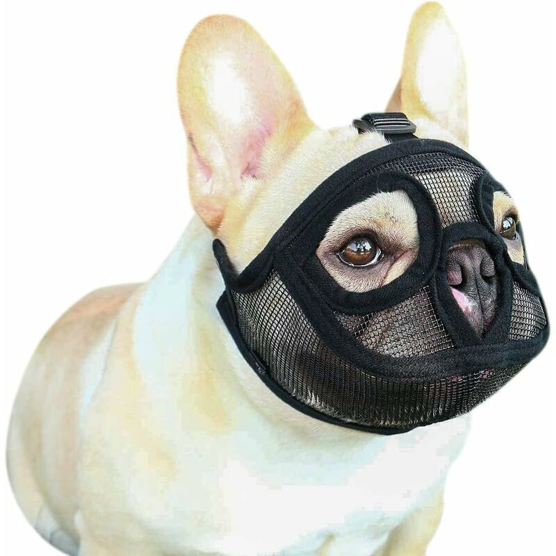 Größe S (6-13,5 kg) Netzmaulkorb für kurzschnäuzige Hunde, verstellbarer Maulkorb für Französische Bulldoggen, Anti-Kau-/Anti-Bell-Maulkorb für