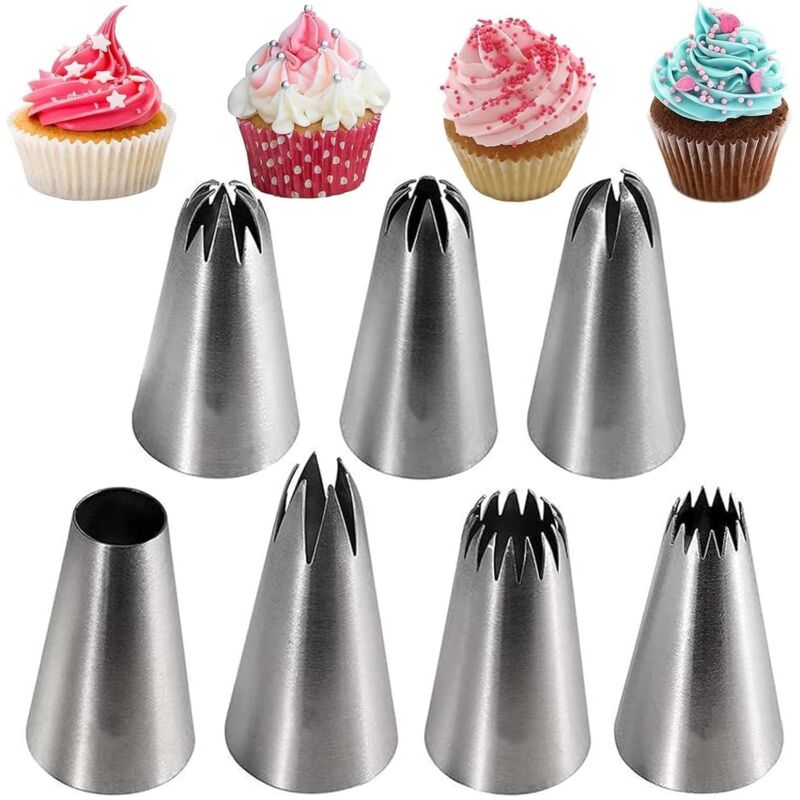 Große Spritztüllen, wiederverwendbare Spritzbeutel, nahtloser Edelstahl-Spritztüllen-Set für Cupcakes, Kekse, Kuchen, Dekoration, 7 Stück