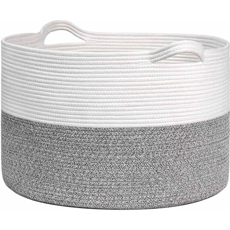Großer Aufbewahrungskorb, Baumwolle, 51 x 34 cm, grau und weiß