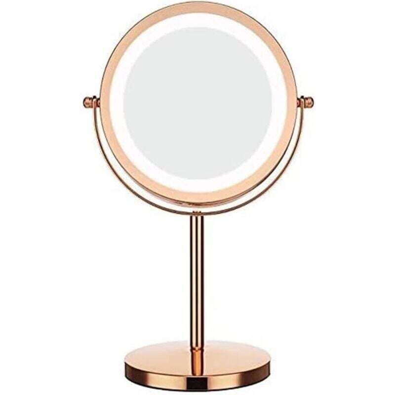 Großer beleuchteter Schminktisch, drehbarer beleuchteter Schminktisch, Schminktisch mit einstellbarer Helligkeit (Roségold)