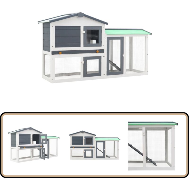 Großer Kaninchenstall Grau und Weiß 145x45x84 cm Holz - Holzhaus - Kaninchendrache - Kleintierstellplatz - Tiergehege - Käfig