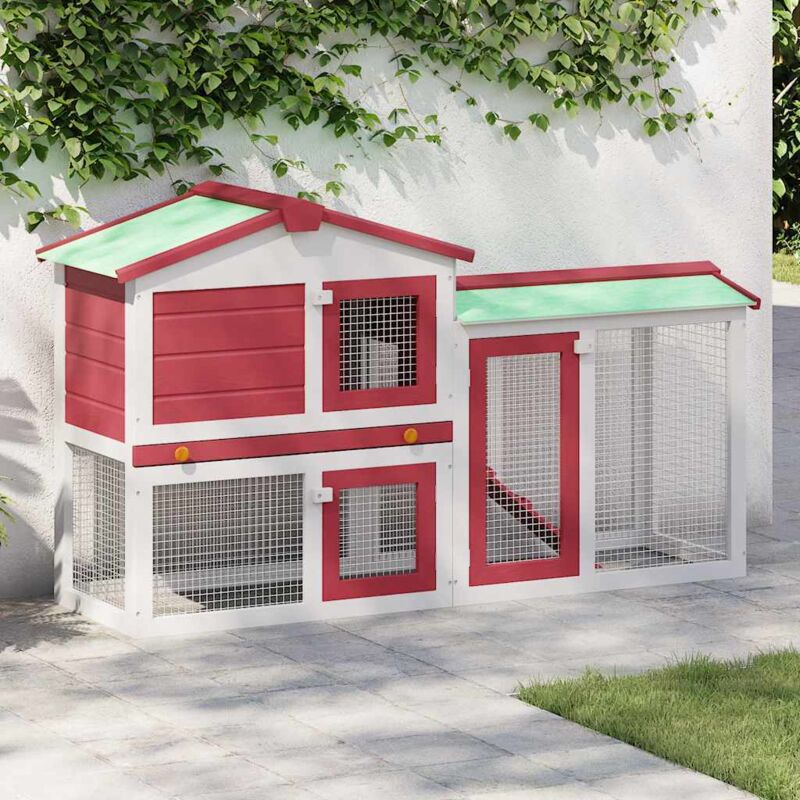 Großer Kaninchenstall Rot und Weiß 145x45x84 cm Holz - Vidaxl