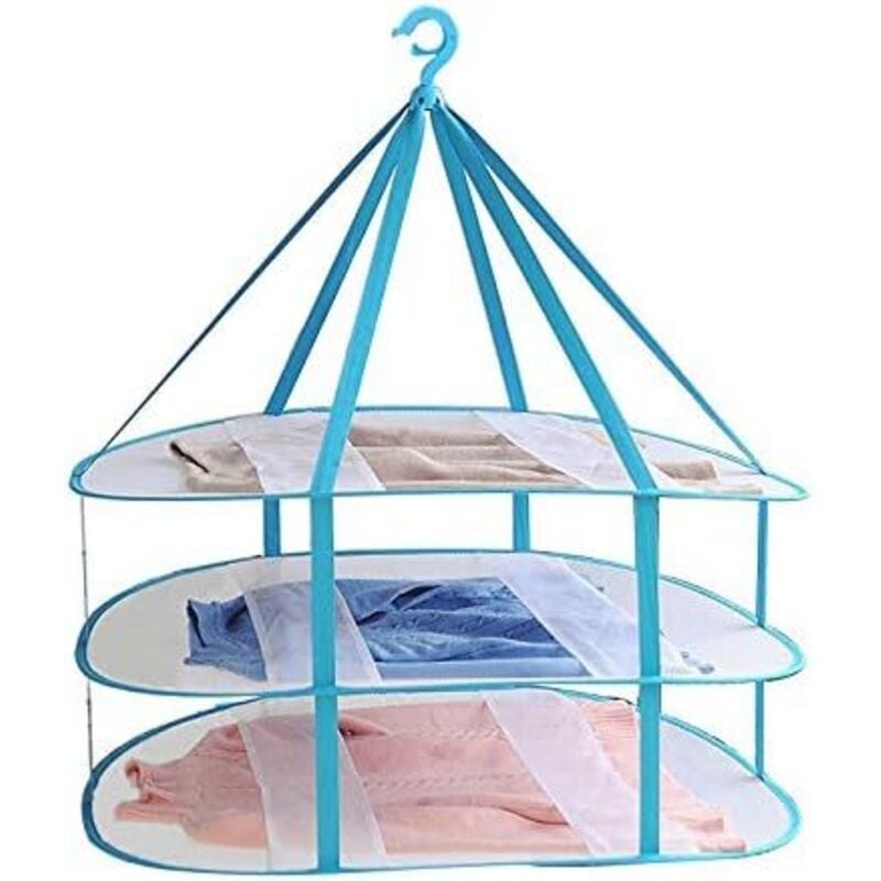 Wäscheständer, groß, 3-stufig, gefaltet, Netzgewebe, zum Aufhängen, Trockner für T-Shirts und Pullover
