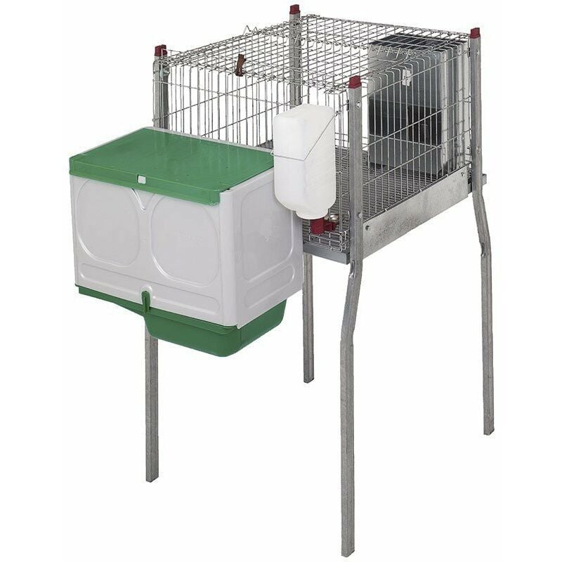 Suinga - Verstärkter Kaninchenkäfig aus verzinktem Draht, mit einer Tränke mit drei Löchern und Nest, 55x108x101 cm