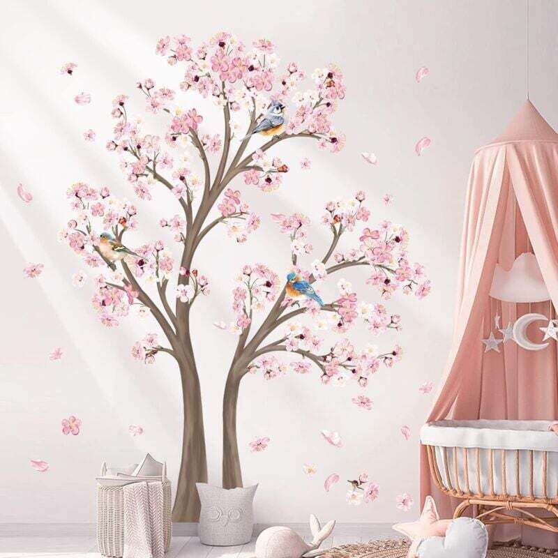Großer Wandaufkleber mit Kirschblütenbaum, Zweige, Baum, Wandtattoo, Wohnzimmer, Schlafzimmer, Kinder-/Babyzimmer, Wanddekoration (Höhe: 150 cm)