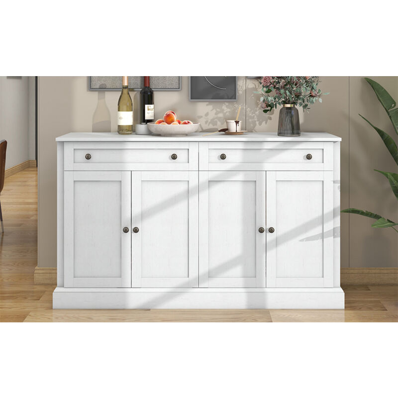 Großes Sideboard mit 4 Türen und 2 Schubladen, modernes Sideboard für Esszimmer und Wohnzimmer, 150 x 40 x 86 cm (l/b/h) – (Antikweiß)