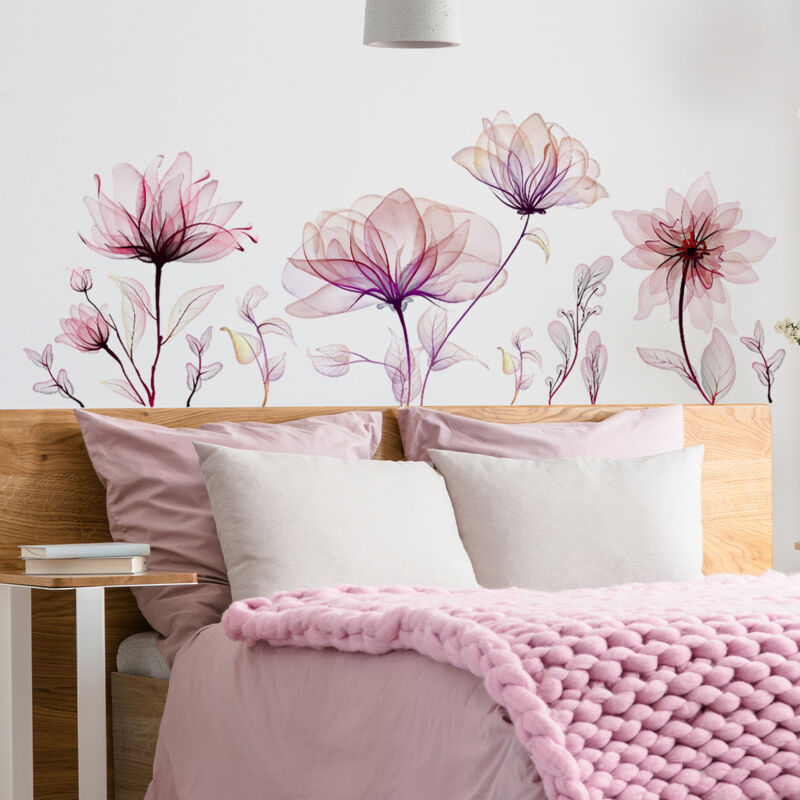 Große Blume Wandaufkleber Rosa Blumenblüte Wandtattoos Schlafzimmer Wohnzimmer TV Hintergrund Home Decor