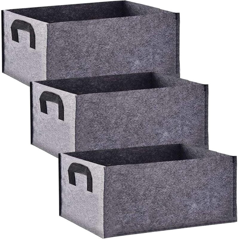 Grow Bag, 3 Pieces Set of Rectangular Black Non-woven Grow Bags with Handle, Indoor Outdoor Grow Bags Planting Pot for Vegetables, Flowers and Fruits