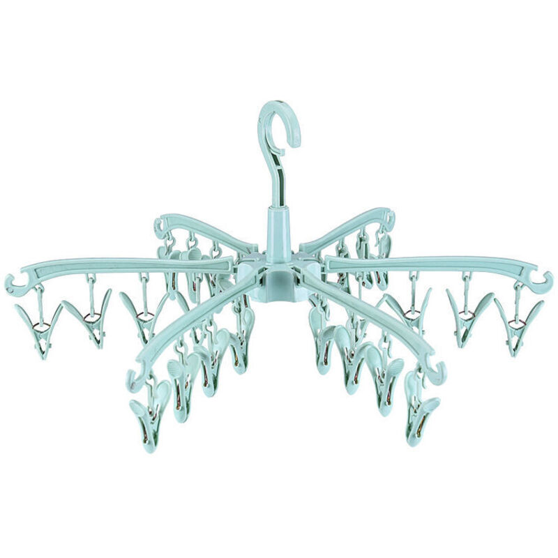 Grüner, zusammenklappbarer Wäscheständer mit 24 Clips, Wäscheständer für drinnen und draußen, drehbarer Wäscheständer für Socken, Stoffwindeln, BHs,