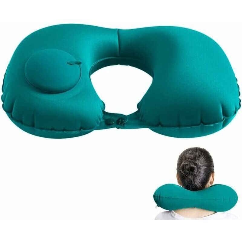 Grünes aufblasbares Reise-Nackenkissen, aufblasbares Reisekissen, tragbares aufblasbares Kissen, ultraleichtes aufblasbares Kissen, für Flugzeug,