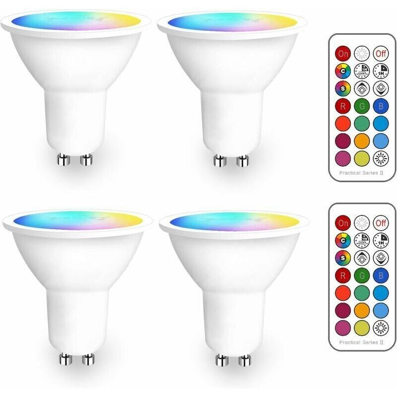 GU10 RGB-LED-Spotlampe, Farbwechsel-LED-Sockel, RGBW-dimmbare LED-Lampen, Warmweiß (2700 K) LED-Strahler – Infrarot-Fernbedienung enthalten (4er-Pack)