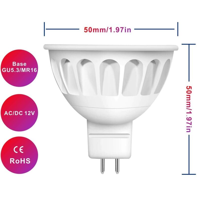 GU5.3 5W MR16 LED-Lampe, 6500K Kaltweiß LED-Lampe, 12V LED-Strahler, 40° Abstrahlwinkel