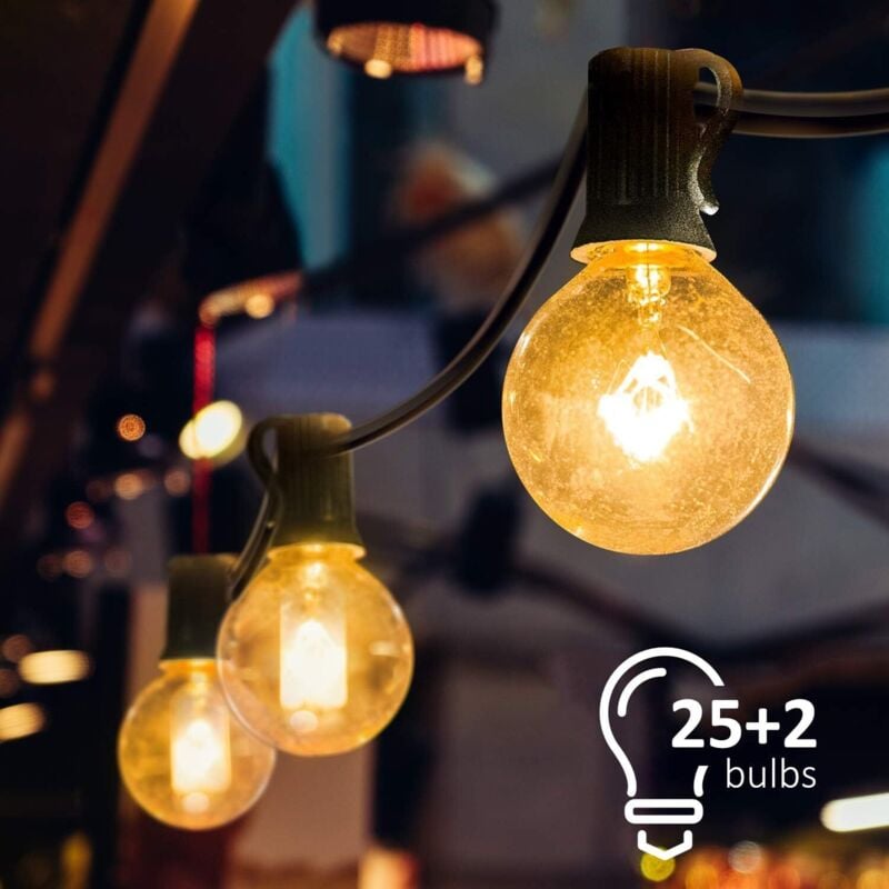 Lichterkette, Lichterkette, verbindbare Lichterkette mit 25 warmweißen G40-Glühbirnen, Innen- und Außendekorationen für Terrasse, Café, Garten,