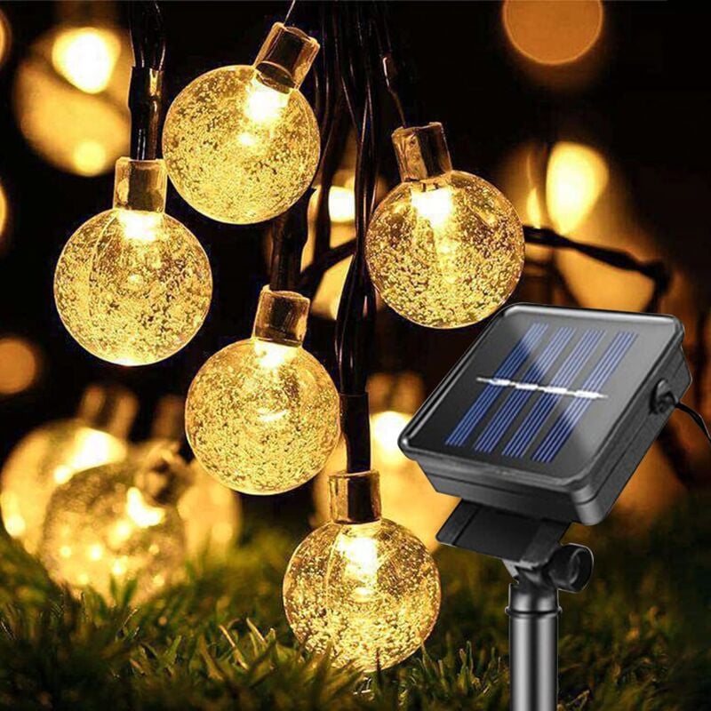 Solar-Lichterkette für den Außenbereich, 50 LED-Solar-Lichterkette, wasserdichte Glaskugeln, 8 Modi, Solar-Lichterkette für den Außenbereich, für