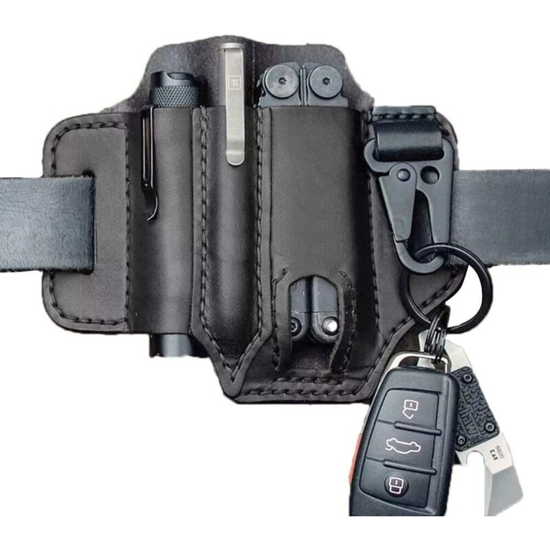 Gürtel-Werkzeugtasche, Multi-Tool-Tasche, Hüfttasche, Gürteltasche, EDC-Utility-Gürtel mit Schlüsselhalter, 3 Stifttaschen und Utility-Taschenlampe –