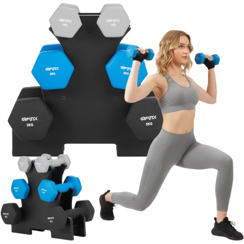 GYMTEK Hantel Set Kurzhantel Set mit Ständer 6er-Set 1-3kg