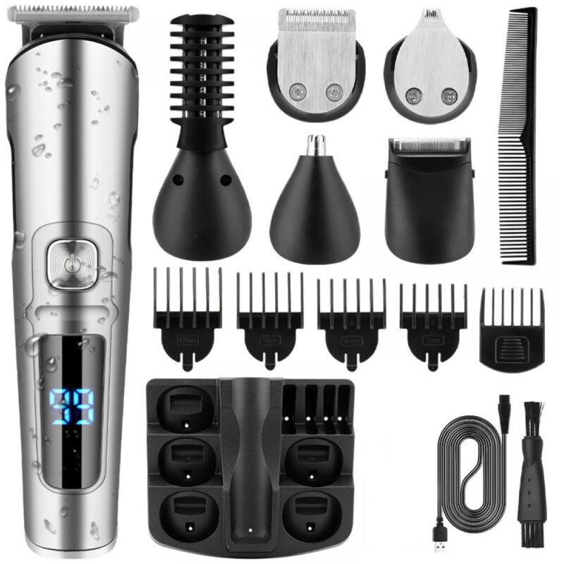 Haartrimmer für Männer, 11-in-1 Bart- und Haarschneider Professionell, kabelloser Elektrorasierer, Präzisionskörpertrimmer für Nase, LCD-Display,