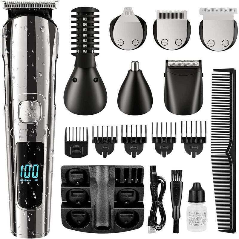 Herren-Haarschneider, 11-in-1 Profi-Bart- und Haartrimmer, kabelloser Elektrorasierer, Präzisionstrimmer für Nase und Körper, LCD-Display,