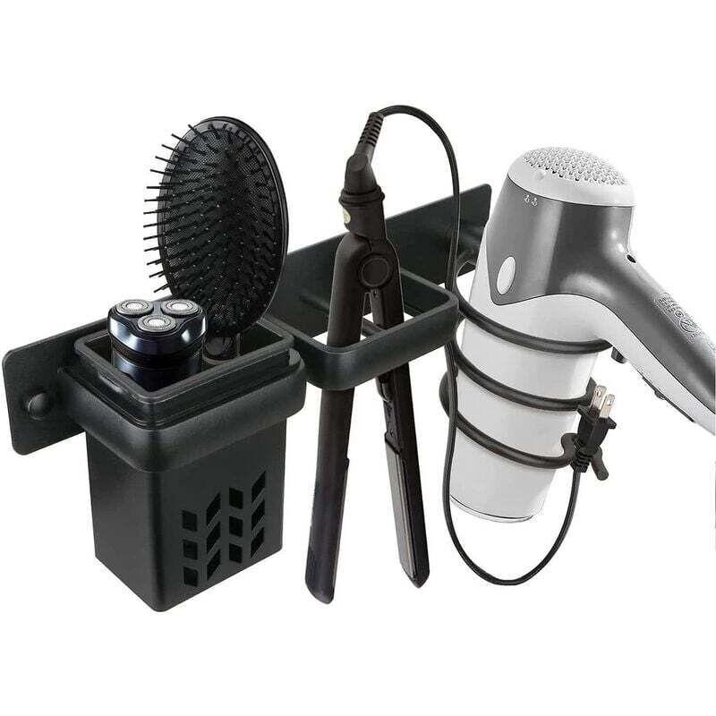 Aufbewahrungsset für Haartrockner und Glätteisen im Badezimmer, wandmontiertes professionelles Aluminiumregal mit Löchern, silber/schwarz