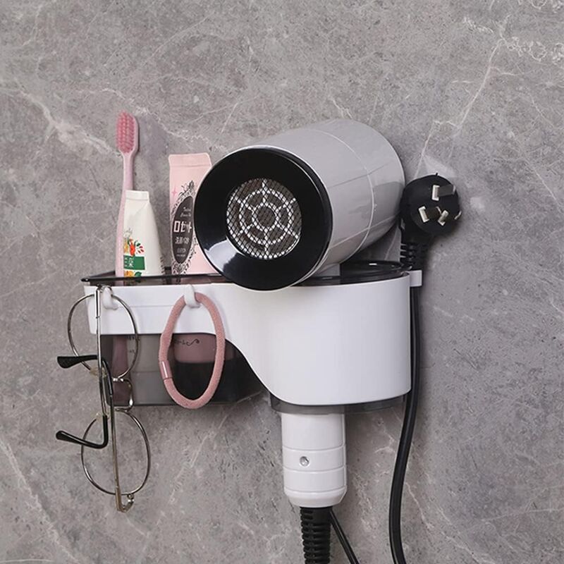 Ersandy - Haartrockner-Halter, wandmontierter Haartrockner-Organizer und Glätteisen-Halter, Badezimmer-Werkzeugständer-Halter mit Aufbewahrungsregal,