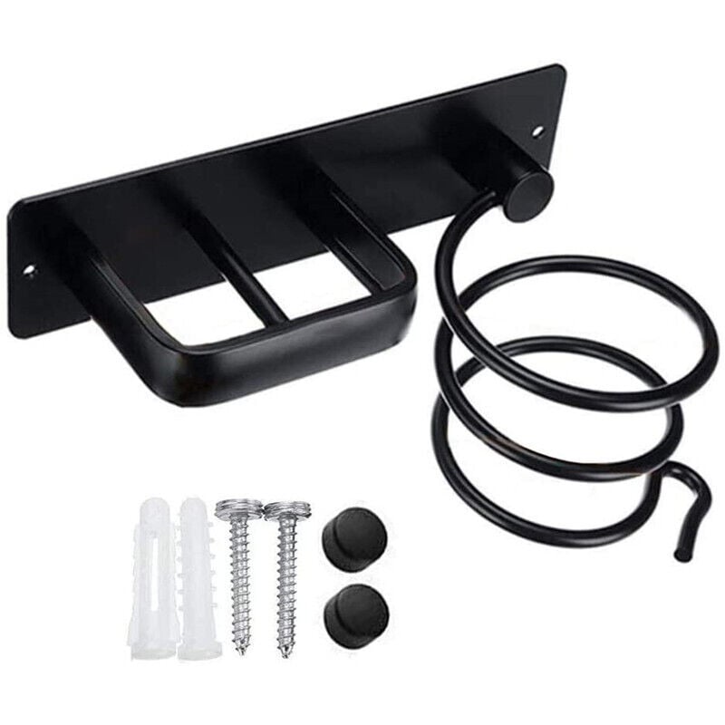 Linghhang - Haartrocknerhalter zur Wandmontage, Glätteisenhalter mit Kabelhalter zur Aufbewahrung von Haartrockner und Glätteisen, Schwarz