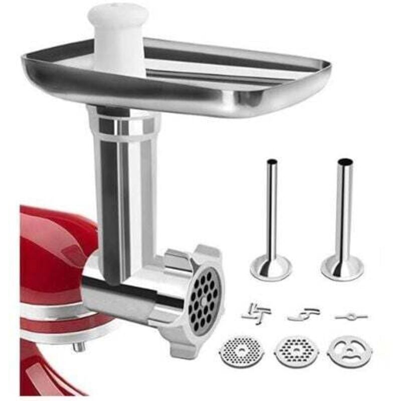 KitchenAid Fleischwolf-Zubehör, KitchenAid Fleischwolf für Standmixer, mit 3 Mahlplatten und 2 Füllrohren für KitchenAid Artisan Fleischwolf INHHUB