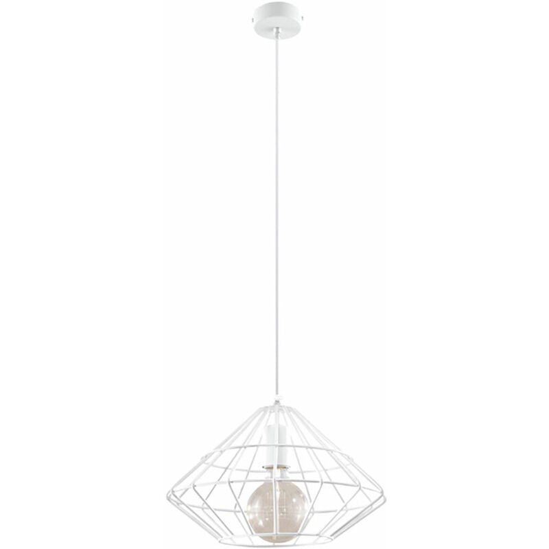 Hängeleuchte Metall weiß Essbereich Vintage Pendelleuchte Käfig Lampe Wohnzimmer Deckenleuchte, Gitterform, 1x E14, DxH 33x100 cm