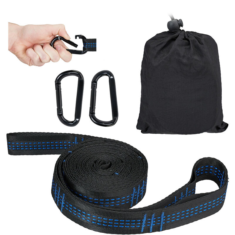 Hängematte Befestigung, Befestigungsset für Hängematte, -sessel, Schaukel, 200kg, 2x Baumgurt & Haken, schwarz - Relaxdays