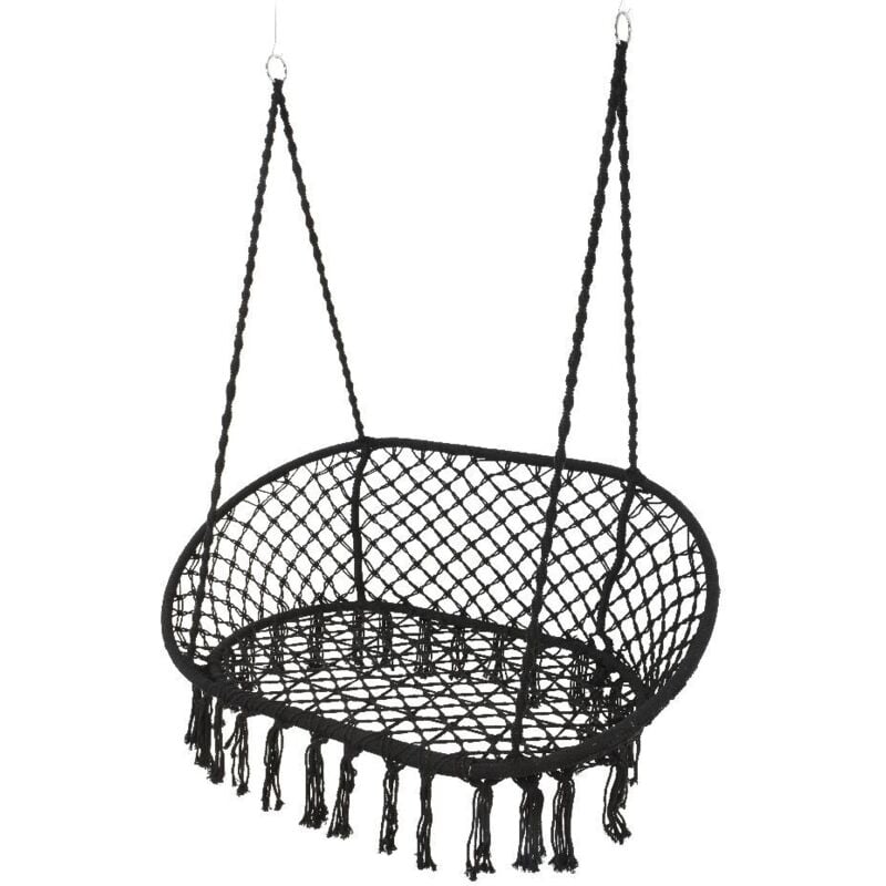 Hängesessel Boho schwarz mit Fransen Hängesessel