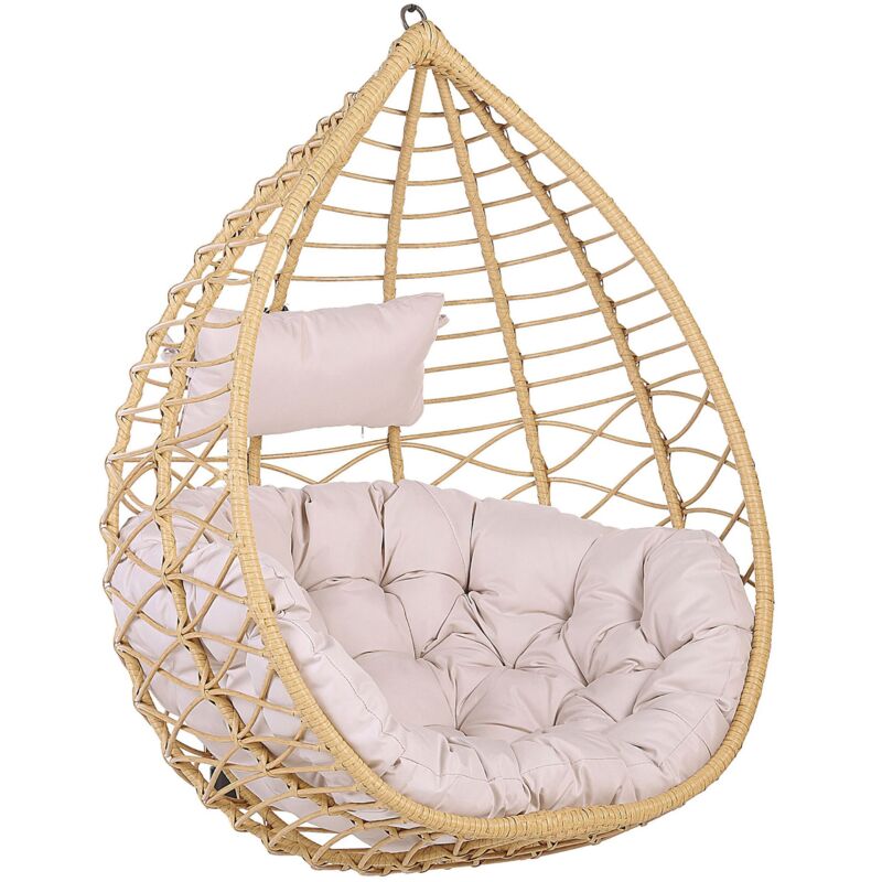 Beliani - Hängesessel Beige Rattan inkl. Kissen Korbsessel Outdoor Indoor Boho Stil