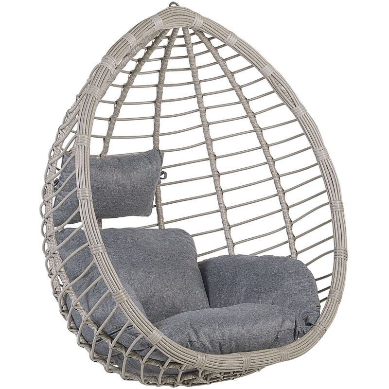 Beliani - Hängesessel Grau Rattan inkl. Kissen Outdoor Indoor Boho Stil