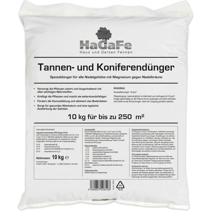 HaGaFe Tannendünger, Koniferendünger, Lebensbaumdünger, Zypressendünger, Spezialdünger, Dünger mit viel Magnesium gegen Nadelbräune