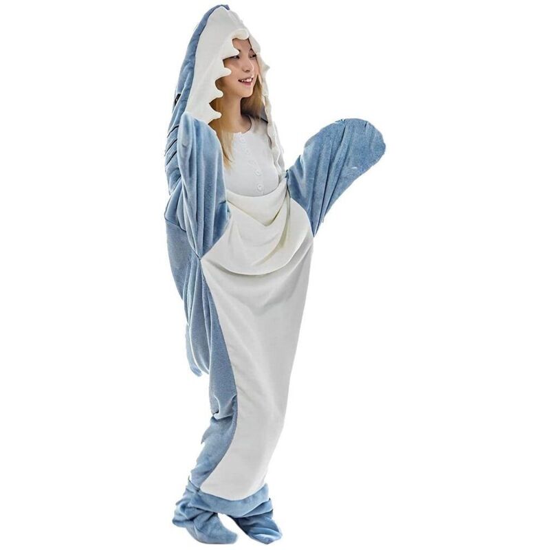 Hai Decke Erwachsene, Superweicher Sofa Kuscheldecke Hai Decke Schlafsack, Hai Deckenkapuzenpullover, Hai Schlafsack Tragbare Decke für Erwachsene