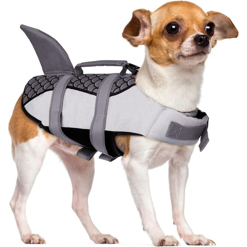 Memkey - Hai-Hundeschwimmweste, Schwimmweste mit Griff und reflektierend für kleine große Hunde, Wassersport-Tierrettungsweste im Meer/See/Fluss,