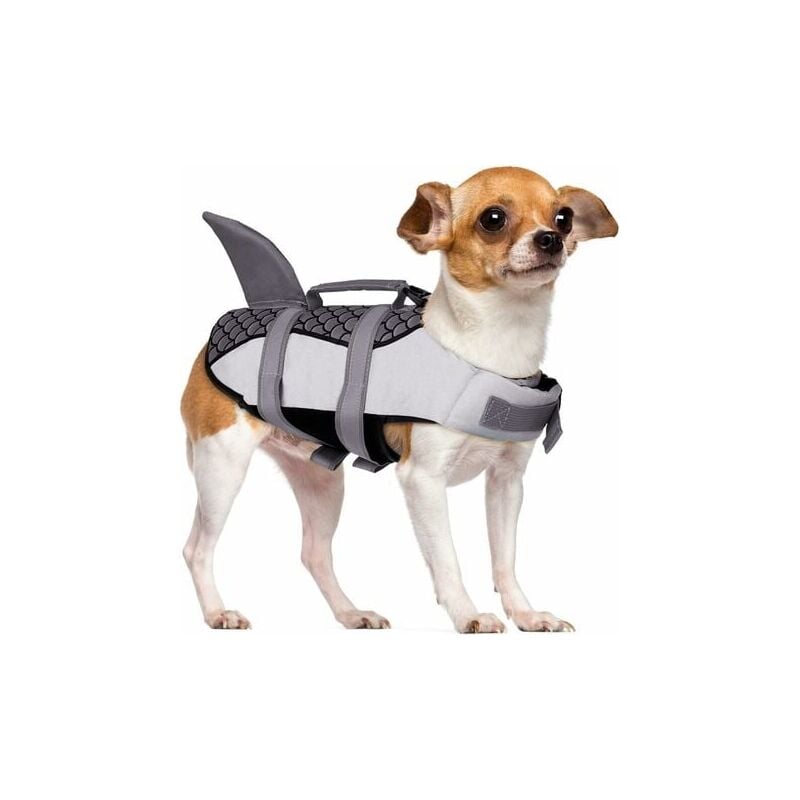 Hai-Rettungsweste für Hunde, Schwimmweste mit Griff und Reflektoren für kleine und große Hunde, Wassersport-Tierrettungsweste im Meer/See/Fluss,