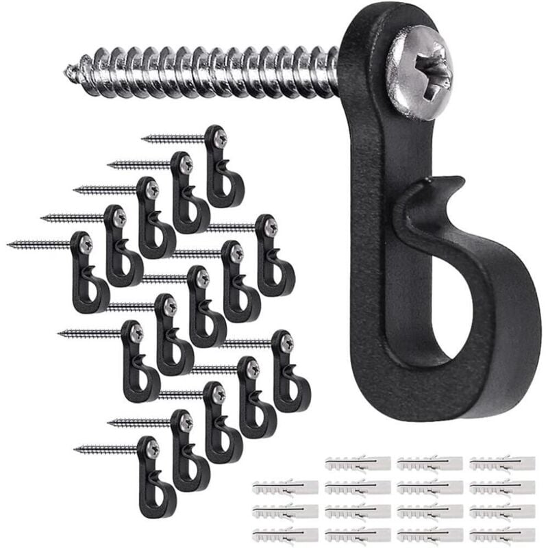 Haken für Weihnachtsbeleuchtung im Außenbereich, Clips für Lichterketten im Innen- und Außenbereich mit Schrauben, 15 Stück, schwarz